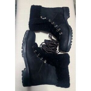 UGG Fraser Women's Black Leather Shearling Lace-Up Winter Boots Size 9
